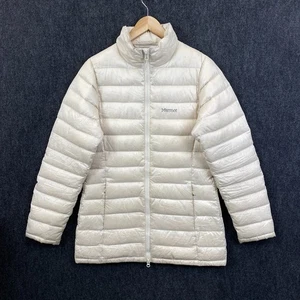 Marmot Womens Small Full Zip 800 Fill Down Puffer Jacket Cream Zipped Pockets - Picture 1 of 17