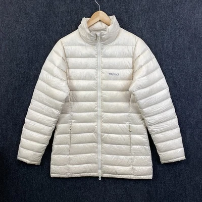 Marmot Womens Small Full Zip 800 Fill Down Puffer Jacket Cream Zipped Pockets - Image 1 of 4
