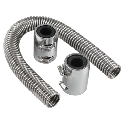 24" Polished Stainless Steel Flex Radiator Hose Kit w/ End Caps Upper & Lower - Image 1 of 4