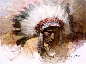Z. S. Liang, OLD CHIEF'S STORY, Indianer, Lakota, Giclée Leinwand #72/75 - Bild 1 von 1