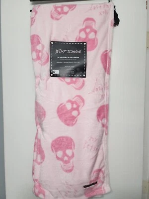 Halloween Betsey Johnson Pink Skeleton Skull Soft Throw Blanket - Image 1 of 4