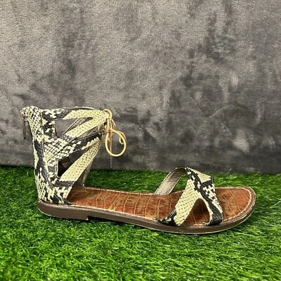 Sam Edelman 凉鞋女式 7.5 M 绿色皮革绑带蛇皮花边户外 — 第 1/4 张图片