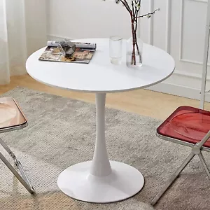 24" Round Tulip Dining Table Mid-Century Coffee Leisure Table Steel Base White - Picture 1 of 10