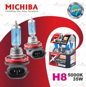 2x H8 12V 708 5000K WHITE MICHIBA Headlight Bulbs Globes Xenon Lamps 35W PGJ19-1 - Picture 1 of 10