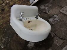White Vintage Antique Cast Iron Oval Crane 1924 Bathroom Sink. W  19" D 17"