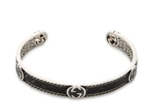 New GUCCI Interlocking G Cuff Silver & Black Bracelet in original box w tag - Picture 1 of 7