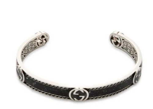 Bracciale GUCCI ad incastro G argento e nero nuovo in scatola originale con etichetta