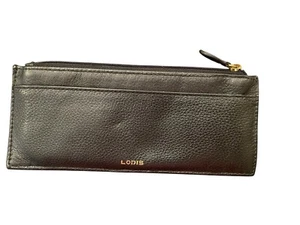 LODIS Slim 8 Credit Card Stacker Wallet Case with Zipper Pocket Black Leather - Picture 1 of 7