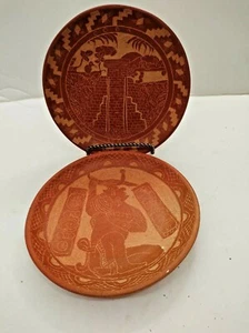 Hand Etched Artwork - Hangable Decorative Terracotta Plates(set of 2) - 7" Dia. - Foto 1 di 11
