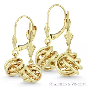 Orecchini a goccia pendenti 8 mm o 10 mm Love Nodo Leverback in oro giallo 14k - Foto 1 di 3
