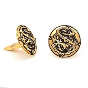 Bracciale tondo argento sterling placcato oro giallo antico gioielli uomo - Foto 1 di 3