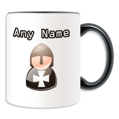 Personalised Gift Crusader Knight Mug Money Box Cup Icon Design Name White Cross - Image 1 of 2