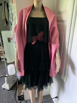 Vintage 1960’s Black Tiered Cocktail Dress With Pink Satin Wrap Size 4 - Image 1 of 4