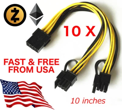 10 pack PCI-E 8 pin Female to Dual 8pin 6+2 pin Male GPU Graphics Power Cable US - Image 1 of 4