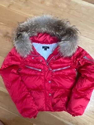 JET SET SKIJACKE DAUNENJACKE FAST NEU GR. 1 ( Gr. S oder Gr. 36 )Fellkragen rot - Bild 1 von 4