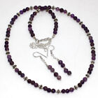 Natural Amethyst Handmade Beaded Necklace Earrings Set Jewelry 18+3|2.1" AU h720