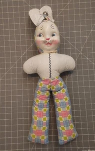 1950’s Vintage Plush Easter Bunny Rabbit With Celluloid Plastic Face 24" - Picture 1 of 11
