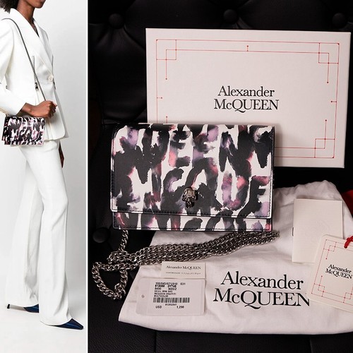 ALEXANDER MCQUEEN NUOVA BORSA A TRACOLLA ALEXANDER MCCHEEN rosa GRAFFITI ACQUERELLO in pelle teschio $1290