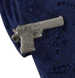 Vintage Matte Grey Mens Novelty Gun 4CM Tie Bar Metal Skinny Slim Clip Pin Gift - Picture 1 of 3
