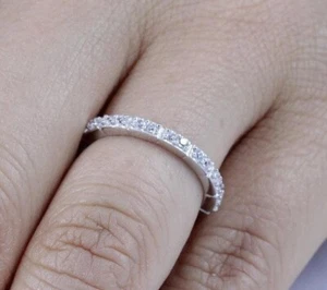 925 STERLING CZ SILVER HALF ETERNITY WOMEN'S WEDDING BAND RING SIZE 2.5-15 S3894 - Picture 1 of 5