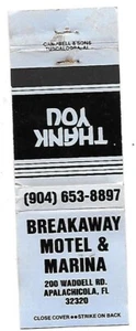 Breakaway Motel & Marina-Apalachicola, Fl. Vintage Matchbook Cover - Picture 1 of 2