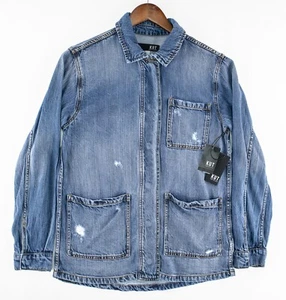 Kut From The Kloth Llysa Jacket Womens Medium Denim Blue Distressed Snap - Picture 1 of 12