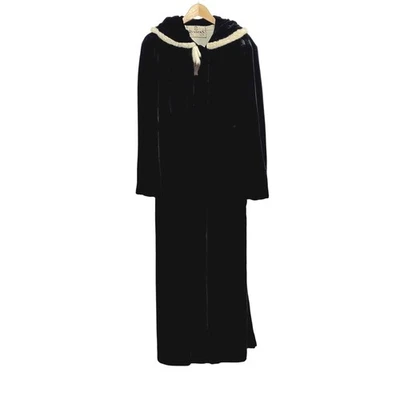 Abrigo Russeks New York para mujer años 20 terciopelo ribete de piel con capucha capa talla M negro Foto 1 de 4