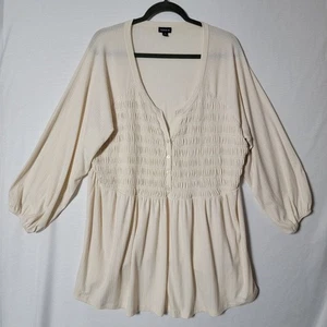 Torrid Womens Smocked Babydoll Top Sz 3X  long Sleeve Cream Cottagecore Holiday - Picture 1 of 12