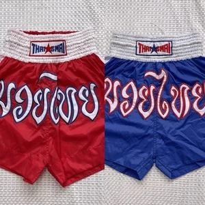 ThaiSmai Muay Thai Kick Boxing MMA Shorts Satin Thai Set Of 2 Red Blue Men L - Picture 1 of 11