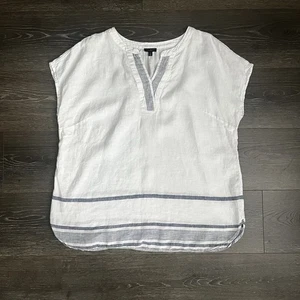 Talbots Women Large 100% Linen Top Sleeveless White Shirt Blouse Coastal Boho - Picture 1 of 6