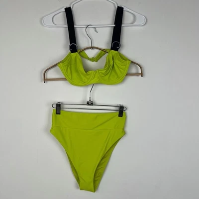 S/M Aerie Bikini Verde Neón Azul Marino Top e Inferior Traje de Baño Bikini Traje de Baño Foto 1 de 4