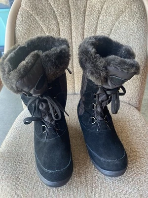 Botas Lands End para mujer talla 8,5 negras 444725 con cordones cremallera lateral imitación piel invierno Foto 1 de 4