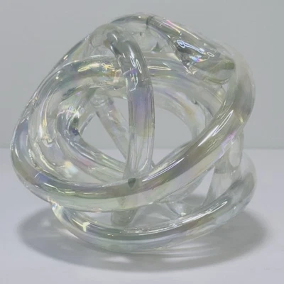 Pisapapeles escultura acanalada nudo cuerda trenzada roja vidrio artístico vintage iridiscente Foto 1 de 4