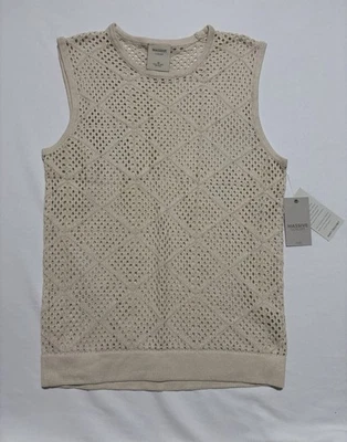Massive Luxury Shirt Men’s M Crochet Knit Sleeveless Tank Top Ivory - Image 1 of 4