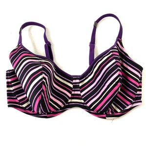 Fantasie Bikini Swim Top Womens size 40FF Underwire Pink Black Purple Stripe - Picture 1 of 6