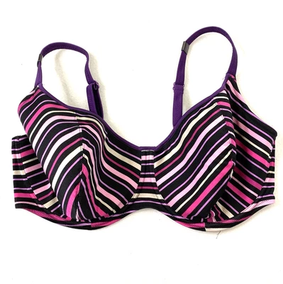 Fantasie 比基尼游泳上衣女式 40FF 钢圈粉色黑色紫色条纹 — 第 1/4 张图片
