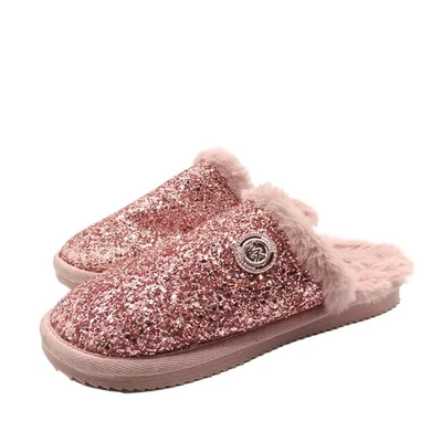 Michael Kors Janis Mule Slippers Womens 6 Pink Glitter Faux Fur Slip On Sandal - Image 1 of 4