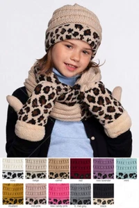 C.C 3pc Kid Leopard Animal Print Warm Soft Beanie Gloves Scarves Set 2-6yr - Picture 1 of 78
