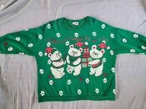 Vintage Nut Cracker Christmas Cats Fa LA La Holiday Sweatshirt Puff Paint Medium - Picture 1 of 13