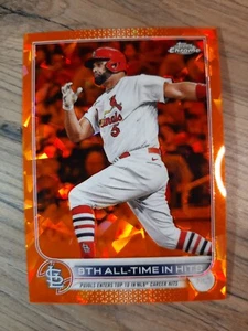 2022 Topps Chrome Update Sapphire Orange Refractor /25 Albert Pujols 9th In Hits - Picture 1 of 2