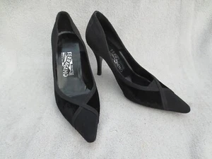Salvatore Ferragamo schwarz Samt Leder gefüttert Pumps Stiletto High Heels 6,5  - Bild 1 von 10