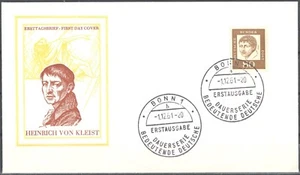 BRD 1961: Heinrich von Kleist! FDC der Nr. 359 y mit Bonner Stempeln! 24-08 - Picture 1 of 1
