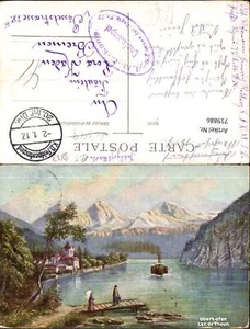 719886 Künstler AK Oberhofen a. Thunersee Schloss Lac de Thoun Feldpost 1. M.G. - Bild 1 von 1