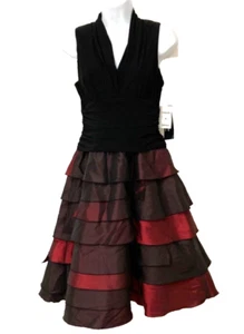 S. L. FASHIONS BLACK & BURGUNDY PARTY DRESS,STRETCH TOP LAYERED SKIRT, 10P, NWT - Picture 1 of 8