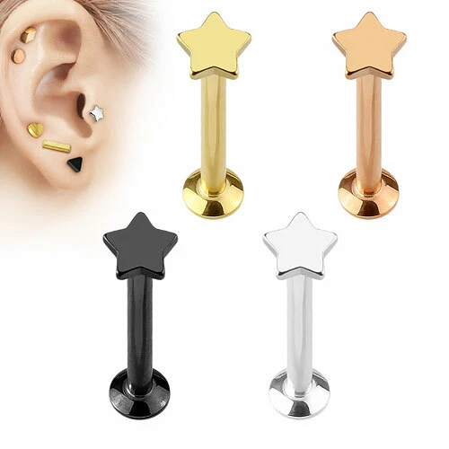 Lippenpiercing Universal Piercing Ohr Stecker Edelstahl Labret Monroe 3D Stern - Bild 1 von 1