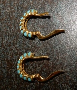 18K YELLOW GOLD TURQUOISE BEAD LEVER BACK EARRINGS 12X3MM - 1.9 G - Picture 1 of 8
