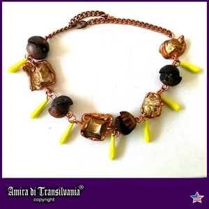 Jewelry Woman Necklace Designer Collar Stone Natural Wood Luxury Brutalist Chain - Picture 1 of 24