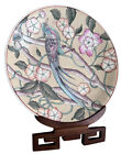 China Trader Decorative Plate Embossed  Bird & Floral Porcelain Pink w/ Stand