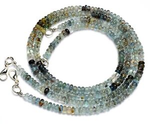 Natural Gemstone Brazil Moss Aquamarine Necklace 5MM Smooth Rondelle Beads 17.5"