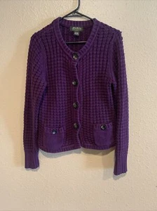 Vintage Eddie Bauer Women's Cardigan Sweater Purple Cable Knit Sz L - Picture 1 of 5